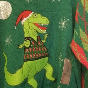 Ugly christmas sweater with dinosaur